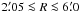 Mathematical equation: \hbox{$2\farcm05\la R \la 6\farcm0$}