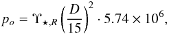 Mathematical equation: \appendix \setcounter{section}{2} \begin{equation} p_o= \Upsilon_{\star,R} \left(\frac{D}{15}\right)^2 \cdot 5.74\times10^6, \end{equation}
