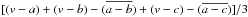 Mathematical equation: \hbox{$[(v-a) + (v-b)-(\overline{a-b}) + (v-c)-(\overline{a-c})]/3$}