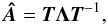 \begin{equation} \vec{\Hat{A}} = \vec{T} \vec{\Lambda} \vec{T}^{-1}, \label{eq:symmetry_transf} \end{equation}
