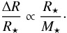 Mathematical equation: \begin{equation} \label{eq:exten} \frac{\Delta R}{R_\star} \propto \frac{R_\star}{M_\star}\cdot \end{equation}