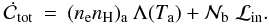 Mathematical equation: \begin{equation} \dot{\cal C}_{\rm tot} \: = \: (n_{\rm e} n_{\rm H})_{\rm a} \: \Lambda(T_{\rm a}) + {\cal N}_{\rm b} \; {\cal L}_{\rm in}. \end{equation}