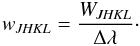 Mathematical equation: \appendix \setcounter{section}{2} \begin{equation} w_{{\it JHKL}}=\frac{W_{{\it JHKL}}}{\Delta\lambda}\cdot \end{equation}