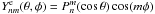 \hbox{$Y_{nm}^{\rm e} (\theta, \phi) = P_{n}^{m} (\cos \theta) \cos (m \phi)$}
