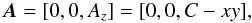 Mathematical equation: $$ {\vec{A}}=[0,0,A_z]=[0,0,C-xy], $$