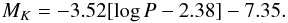 \begin{equation} \nonumber M_K = -3.52[\log P - 2.38] -7.35. \end{equation}