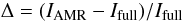 \begin{equation} \Delta=(I_{\mathrm{AMR}}-I_{\mathrm{full}})/I_{\mathrm{full}} \end{equation}
