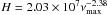 \hbox{$H=2.03 \times 10^7 \nu_{\max}^{-2.38}$}