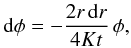 \appendix \setcounter{section}{2} \begin{eqnarray*} {\rm d}\phi = -\frac{2r\, {\rm d}r}{4Kt} \, \phi, \end{eqnarray*}
