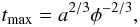 \appendix \setcounter{section}{2} \begin{eqnarray*} t_\text{max} = a^{2/3} \phi^{-2/3}, \end{eqnarray*}