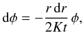 \appendix \setcounter{section}{2} \begin{eqnarray*} {\rm d}\phi = -\frac{r\, {\rm d}r}{2Kt} \, \phi, \end{eqnarray*}