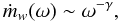 Mathematical equation: \begin{equation} \dot m_{w}(\omega)\sim \omega^{-\gamma}, \end{equation}