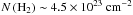 Mathematical equation: \hbox{${\rm \colhdos\sim 4.5\times 10^{23}~cm^{-2}}$}