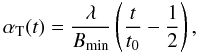 Mathematical equation: $$\alpha_{\rm T}(t)=\frac{\lambda}{B_{\rm min}}\left(\frac{t}{t_0}-\frac{1}{2}\right) ,$$