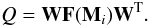 Mathematical equation: \begin{equation} Q = \mathbf{W}\mathbf{F}(\mathbf{M}_{\it i})\mathbf{W}^{\rm T}. \end{equation}