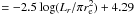 Mathematical equation: \hbox{$ = -2.5\log(L_r /\pi r_{\rm e}^2)+4.29$}