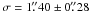 Mathematical equation: \hbox{$\sigma=1\farcs40 \pm 0\farcs28$}