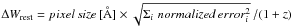 Mathematical equation: \hbox{$\Delta W_{\rm rest}=pixel\,size\,\mbox{[\AA{}]} \times \sqrt{\Sigma_i\,\,normalized\,error_i^2}\,/(1+z)$}