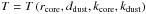 Mathematical equation: \hbox{$T=T\left(r_{\rm core},d_{\rm dust},k_{\rm core},k_{\rm dust}\right)$}