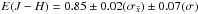 Mathematical equation: \hbox{$E(J-H) =0.85\pm 0.02(\sigma_{\bar{x}}) \pm 0.07 (\sigma)$}
