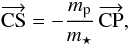 Mathematical equation: \begin{equation} \overrightarrow{\mathrm{CS}} = -\frac{\PMmP}{\PMmS}\,\overrightarrow{\mathrm{CP}},\label{eq_def_CM} \end{equation}