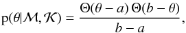 Mathematical equation: \appendix \setcounter{section}{1} \begin{equation} \pPri{\param} = \uniformPrior{\param}{a}{b}, \end{equation}