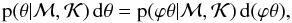 Mathematical equation: \appendix \setcounter{section}{1} \begin{equation} \pPri{\param}\ddd\param = \pPri{\varphi\param}\ddd(\varphi\param), \end{equation}