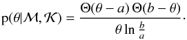 Mathematical equation: \appendix \setcounter{section}{1} \begin{equation} \pPri{\param} = \jeffreysPrior{\param}{a}{b} \cdot \end{equation}