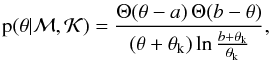 Mathematical equation: \appendix \setcounter{section}{1} \begin{equation} \pPri{\param} = \modJeffreysPrior{\param}{\knee{\param}}{a}{b}, \end{equation}