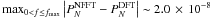 Mathematical equation: \hbox{$\max_{0 < f \le f_\mathrm{max}} \left|P_N^\mathrm{NFFT} - P_N^\mathrm{DFT}\right| \sim 2.0\, \times\, 10^{-8}$}