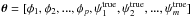 Mathematical equation: \hbox{$\boldsymbol{\theta} = [\phi_1, \phi_2, ..., \phi_p, {\psi}_{1}^{\rm true}, {\psi}_{2}^{\rm true}, ..., {\psi}_{m}^{\rm true}]$}