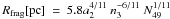 Mathematical equation: \hbox{$R_{\rm frag} [{\rm pc}]\ =\ 5.8 a_2^{4/11}\ n_3^{-6/11}\ N_{49}^{1/11}$}