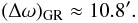 Mathematical equation: \begin{equation} \label{Equation:DomegaGR} (\Delta\omega)_\mathrm{GR} \approx 10.8^\prime. \end{equation}