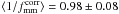 Mathematical equation: \hbox{$\langle 1/f^{\rm{corr}}_{\rm{mm}} \rangle=0.98\pm0.08$}