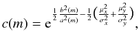 Mathematical equation: \appendix \setcounter{section}{3} \begin{equation} c(m)={\rm e}^{\frac{1}{2}\frac{b^2(m)}{a^2(m)}-\frac{1}{2}\big(\frac{\mu^2_x}{\sigma^2_x}+\frac{\mu^2_y}{\sigma^2_y} \big)}, \end{equation}