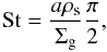 Mathematical equation: \begin{equation} % \textrm{St}=\frac{a\rho_{\rm s}}{\Sigma_{\rm g}}\frac{\pi}{2}, \label{eq1} \end{equation}