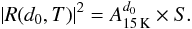 Mathematical equation: \begin{equation} \label{eq4} \left| R({d_{0},T}) \right|^{2} = A_{\tiny{\textrm{15\,K}}}^{\tiny{{d_{0}}}} \times S. \end{equation}