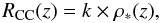 Mathematical equation: \begin{equation} R_{\mathrm{CC}}(z)= k\times \rho_*(z), \label{eq:snr} \end{equation}