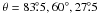 Mathematical equation: \hbox{$\theta = 83\fdg5, 60\degr, 27\fdg5$}