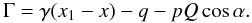 Mathematical equation: \appendix \setcounter{section}{1} \begin{equation} \Gamma= \gamma(x_1-x) - q - p Q \cos\alpha. \end{equation}