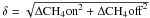 Mathematical equation: \hbox{$\delta = \sqrt{\Delta {\rm CH_4 on}^2 + \Delta {\rm CH_4 off}^2}$}