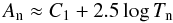 Mathematical equation: \begin{equation} \An \approx C_{1}+2.5\log \Tn \label{eq:An2} \end{equation}