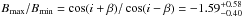 Mathematical equation: \hbox{$B_{\rm max}/B_{\rm min} = \cos(i+\beta)/\cos(i-\beta) = -1.59^{+0.58}_{-0.40}$}
