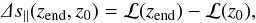Mathematical equation: \begin{equation} \label{eq:spar} \De s\pa(z_{\text{end}},z_0)=\mathcal L(z_{\text{end}})-\mathcal L(z_0), \end{equation}