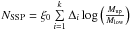 Mathematical equation: \hbox{${N_{{\text{SSP}}}} = {\xi _0}\sum\limits_{i = 1}^k {{\Delta _i}\log \left( {\frac{{{M_{{\text{up}}}}}}{{{M_{{\text{low}}}}}}} \right)} $}
