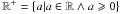 Mathematical equation: \hbox{${\mathbb{R}^ + } = \left\{ {a|a \in \mathbb{R} \wedge a \geqslant 0} \right\}$}