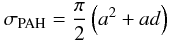 Mathematical equation: \begin{equation} \sigma_{\rm PAH} = \frac{\pi}{2} \left(a^2 + ad\right) \end{equation}