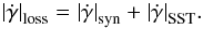 Mathematical equation: \begin{equation} \left|\dot{\gamma}\right|_{\rm loss} = \left|\dot{\gamma}\right|_{\rm syn} + \left|\dot{\gamma}\right|_{\rm SST}\!. \end{equation}
