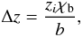 Mathematical equation: \begin{equation} \Delta z= \frac{z_i {\chi_{\rm b}}}{b}, \end{equation}