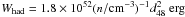 Mathematical equation: \hbox{$W_{\mathrm{had}} = 1.8 \times 10^{52} (n/\mathrm{cm^{-3}})^{-1} d^2_{48}~\mathrm{erg}$}